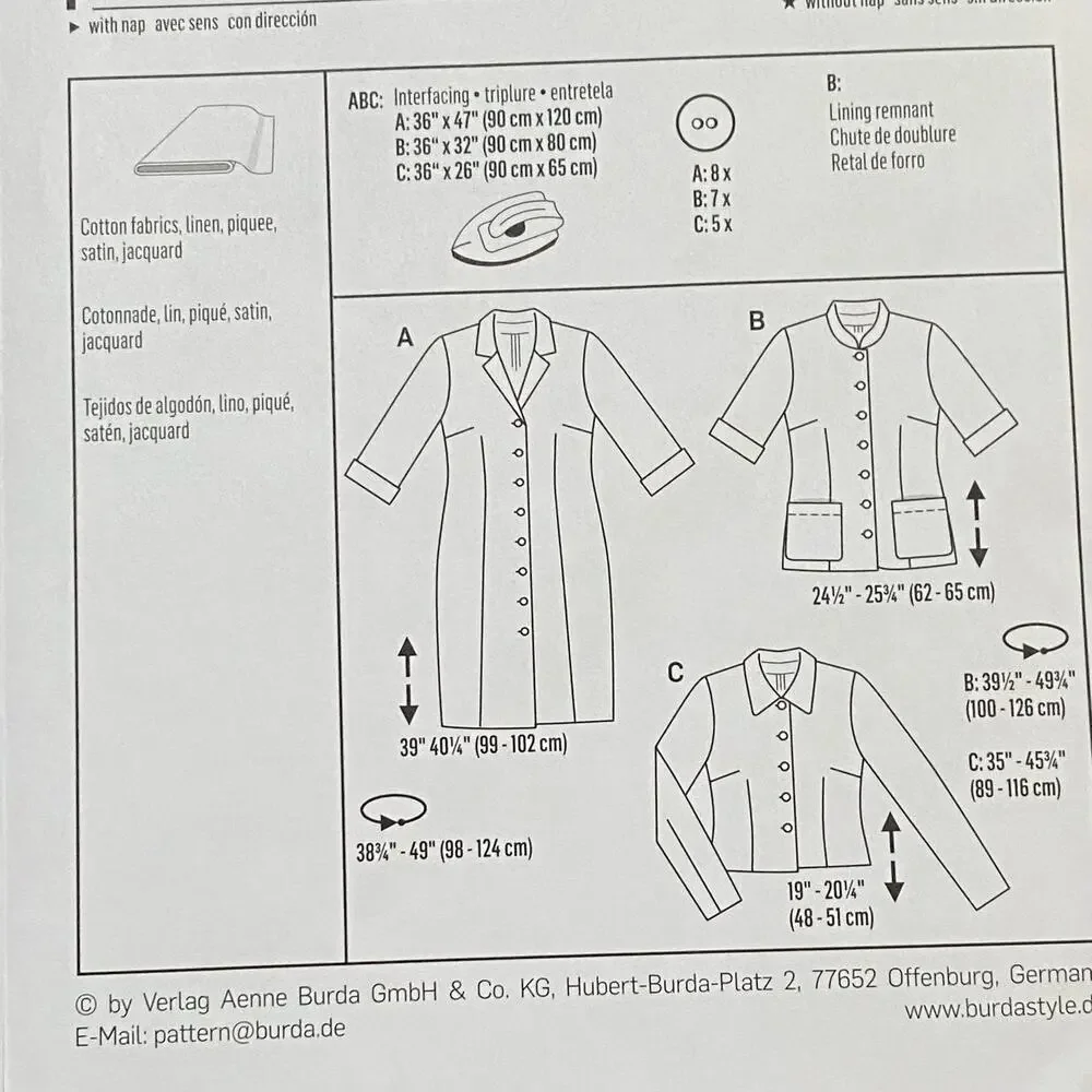 Burda Sewing Pattern #6760 dress & jacket UNCUT Sizes US 10-22